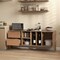 Natural Wood & Mirrored Buffet Cabinet with 2 Drawers, 1 Door, and 4 Open Compartments